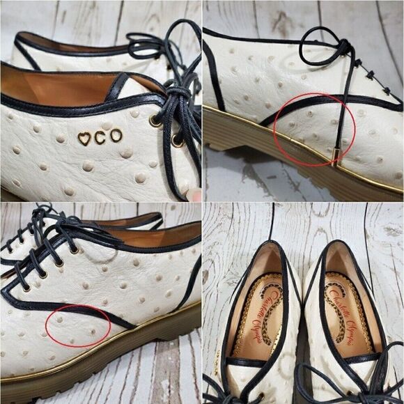 Charlotte Olympia Derby Oxford Womens Size 39 US 9 Ostrich Embossed Leather - Picture 9 of 13
